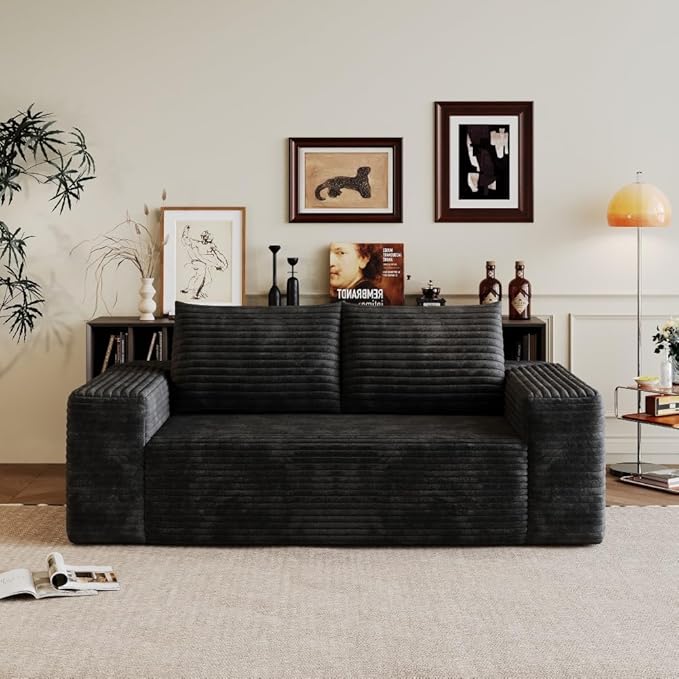 71 3Setaser SofaCorduroy FabricDeep Seat CouchesComfy Loveseat SofaNo Assembly1pcs for Living Room BedroomConference RoomApartment (Black-63)