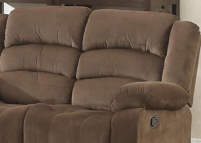 AC Pacific Bill Collection Modern Fabric Upholstered Living Room Reclining Loveseat with Padded Pillow Top Armrests Brown (Bill-Brown-DRL)