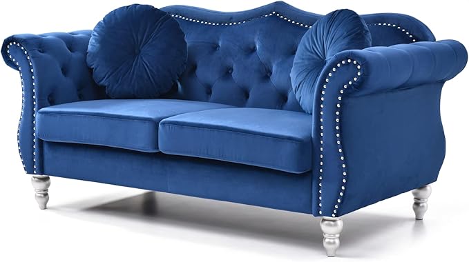 Velvet Loveseat 68 Wide Dark Gray - Hollywood Regency Style Sofa Navy Blue