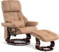 MCombo Manual Swivel Recliner with Ottoman Reclining Chair with Vibration Massage for Small Spaces Living Room Office Faux Leather 9068 (Cognac)