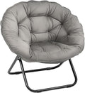 Folding Saucer Chair Lazy Moon Chair with Metal Frame Comfy Bedroom Chairs for Bedroom Living Room Study Grey JC