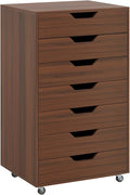 7 Drawers Filing Cabinet Vertical File Cabinet for Home Office Mobile Under Desk Office Storage Cabinets with Wheels (Walnut)