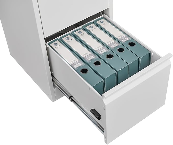 3 Drawer File Cabinet with Lock Small Filing Cabinets Under Desk Storage Organizer for Home Office Vertical Metal Locking Cabinets Drawers Fit Letter/A4/Legal Size FileWhite