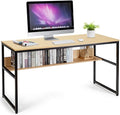 DORTALA 55 Industrial Computer Desk Contemporary Writing Table w/Storage Shelf Large Tabletop Sturdy Metal Structure Adjustable Foot Pads