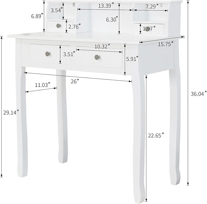 DMAITH Small White Writing Desk with Hutch – 32 Home Office Desk with Drawers | Compact Computer Desk Vanity Makeup Table for Bedroom or Study Room