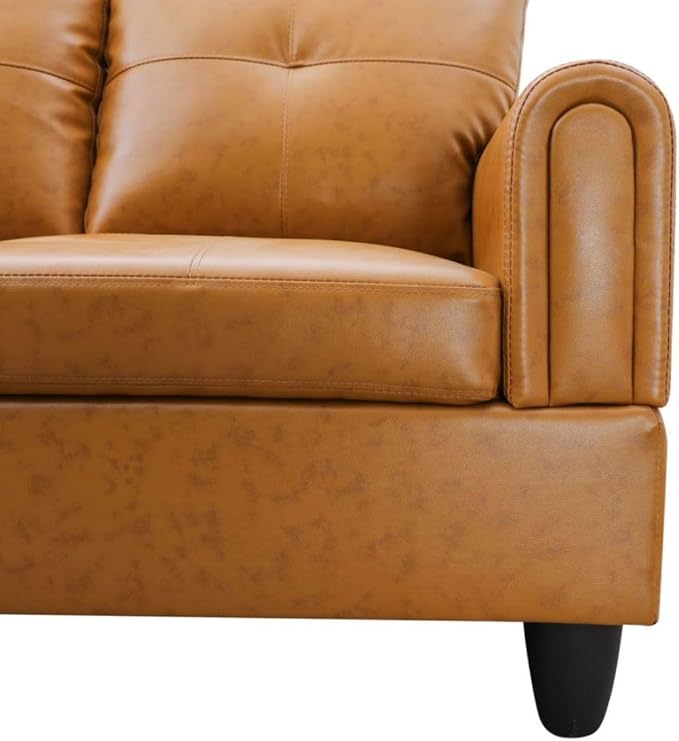 Ginger L-Shaped 3-Piece Faux Leather Sofa with Storage Ottoman Set Sectional Couch Sofa Set for Living Room Office Small Space