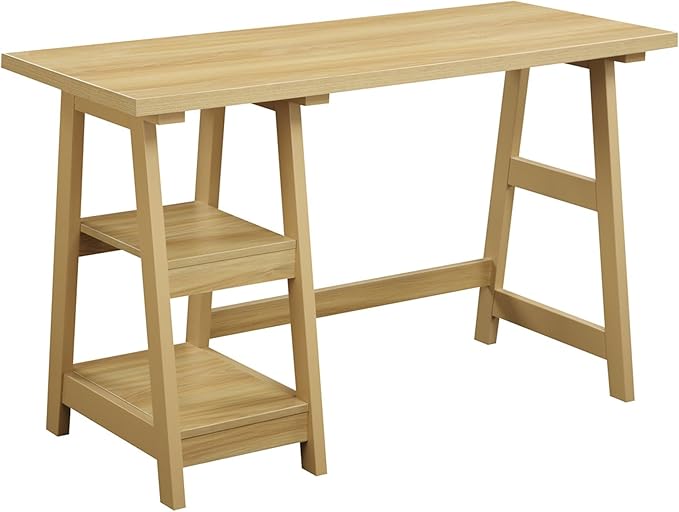 Scranton &amp Co Trestle Writing Desk 47 in W x 20 in L x 29 in H Light Oak Finish Fixed Shelves Durable Contemporary Design Home Office Desk for Workspace and Computer Setup