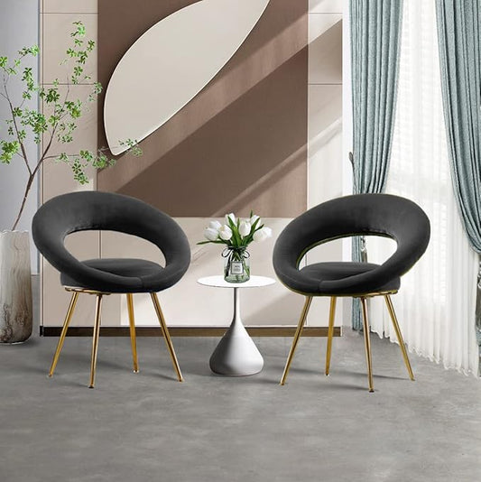 Generic Black Velvet Modern AccentConversation Lounge Chair with Gold Plated Legs Unique AppearanceSuitable for Office Lounge Living RoomSet of 2