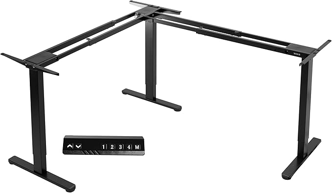 VIVO Electric Multi-Motor Height Adjustable Corner 3 Leg Standing Desk Frame Sit Stand Ergonomic L Frame with Push Button Controller Black DESK-V123EB