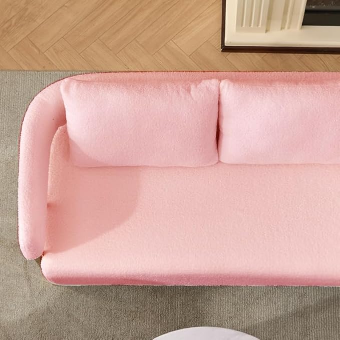 51 Comfy Loveset Sofa Pink Small Teddy Love Seat Sofa Bedroom Mini Couch Living Room Side Chair with Gold Metal Legs for Dressing Area Reception Room Office (Pink)