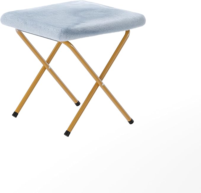 Flash Furniture Eleanor Portable Double Saucer Chair with 2 Ottomans Folding Steel Frames for Dorm or Bedroom 56 Dusty Aqua Faux Fur/Soft Gold Frame