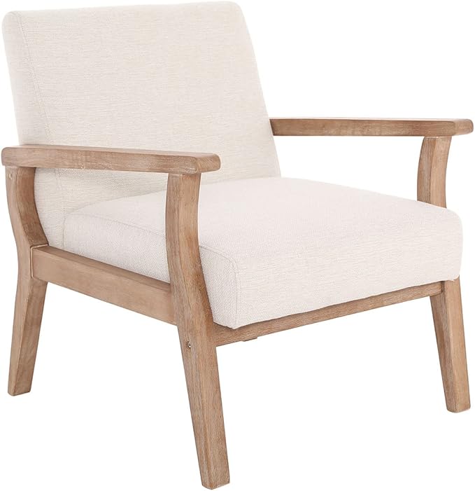 VESCASA 23.2 W Accent Chairs Set of 2 with Arms Farmhouse Side Chairs with Upholstered Seat Mid Century Modern Reading Chairs with White Wash Wood Legs for Living Room/Bedroom White Linen