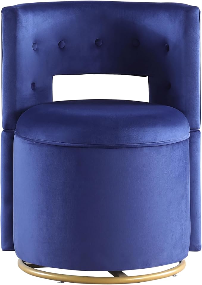 Generic 360° Swivel Accent Chair with Storage Function Velvet Curved Chair with Gold Metal Base for Living Room Nursery Bedroom Blue