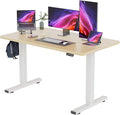 YESHOMY Height Adjustable Electric Standing Desk 55 inch Computer Table Home Office Workstation White Leg/Natural Top