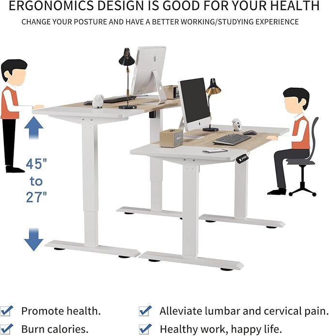 bilbil Height Adjustable Electric Standing Desk 55 x 24 Inches Sit Stand up for Work Office Home Ergonomic Rising Computer Table with Memory Preset with Splice Desktop (Oak White)