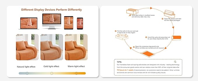 Orange U-Shaped Cloud Couch with 2 Ottomans Modern Teddy Fabric Boneless Sectional Sofa in a Box for Living Room Modular Floor Couch Deep Seat No Assembly Required Sofas para Sala