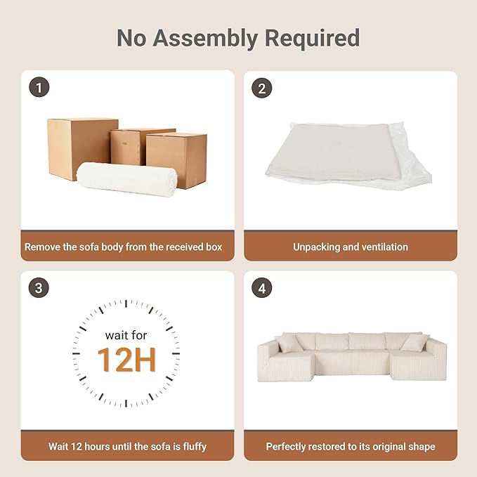 128 U-Shaped Modular Sofa Modern Cloud Couch with Double Chaise Sectional Boneless Couch with Pillows Deep Seat Sofa for Living Room Bedroom No Assembly Required Khaki