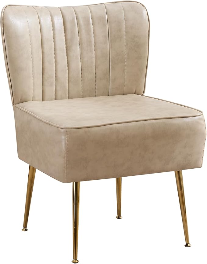 PU Leather Accent ChairsModern Armless Living Room Slipper Chair Wingback Side Chair Comfy Single Sofa with Gold Metal Legs Chair for BedroomSmall SpaceGuest RoomLight CoffeeBeige