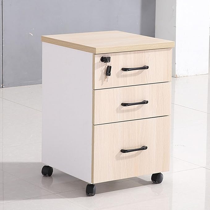 Wooden Desktop Storage Box with Lockable Drawers - Mobile File Cabinets - Desktop Storage Cabinet with Drawers - Wooden Nightstand Office Document Cabinet StorageC