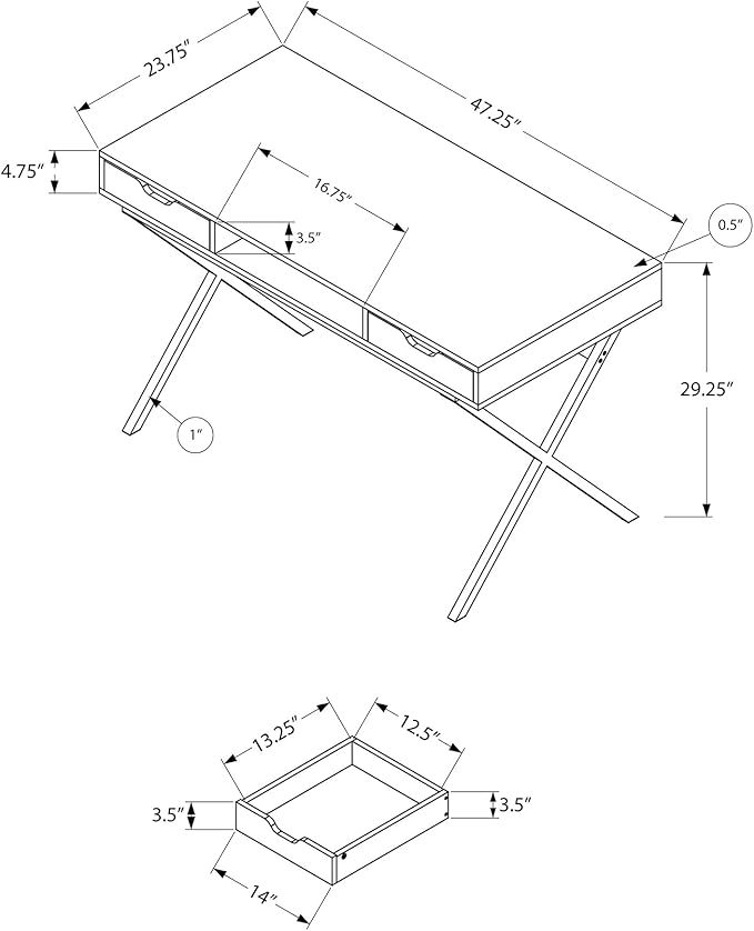 Computer Desk Home Office Laptop Storage Drawers 48 l Work Brown Laminate Gold Metal Contemporary Modern