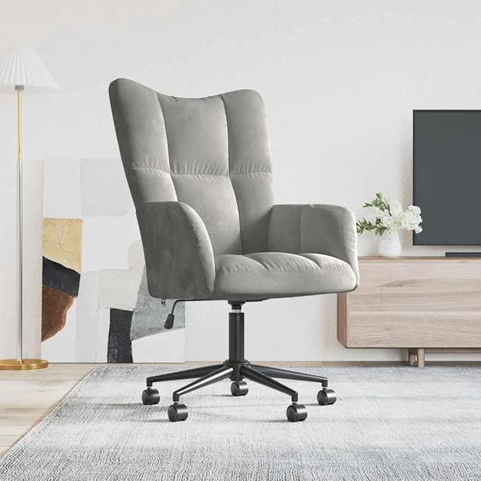 vidaXL Relaxing Chair with Adjustable Height in Light Gray Velvet Steel Frame and Swivel Mechanism - Modern Seating for Office or Living Room