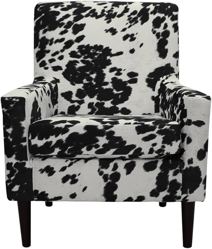 Pemberly Row Traditional Fabric Arm Chair 35 H x 28 W x 30 D Cowhide Black Finish Padded Seat Durable Construction Classic Accent Chair for Living Room or Bedroom Use