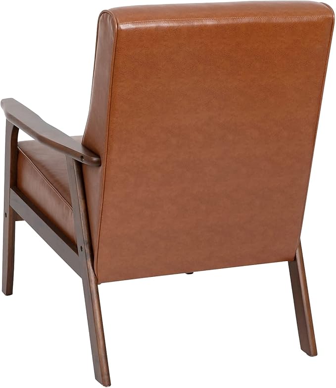 Flash Furniture Langston Commercial Mid Century Modern Chair - Cognac LeatherSoft Upholstery - Walnut Finish Wooden Frame and Arms - Extra Supportive Sinuous Springs
