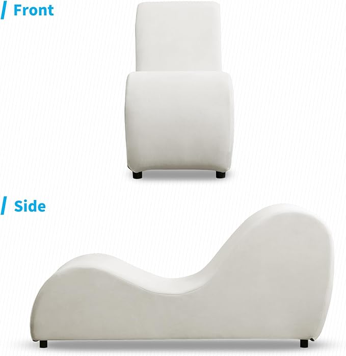 Mjkone 60.6 W Yoga Sofa Chair Chaise Lounge Chairs Indoor for Adults Bedroom Yogas Stretching Curved Velvet Yoga Lounges Chaise Chair for Living Room Relaxing Apartment Exercising Beige