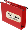 Plastic Hanging File Folder Extra Capacity12 Pack Reinforced Hang Folders with Heavy Duty 2 Inch ExpansionFiling Cabinet Folders Letter SizeHanging Organizer Designed for Bulky Files(Red)