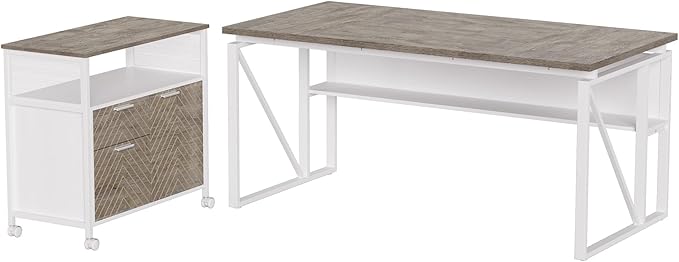 LITTLE TREE 63-Inch Office Desk with 31.5-Inch Lateral File Cabinet Study Writing Desk Computer Desk for Home Office
