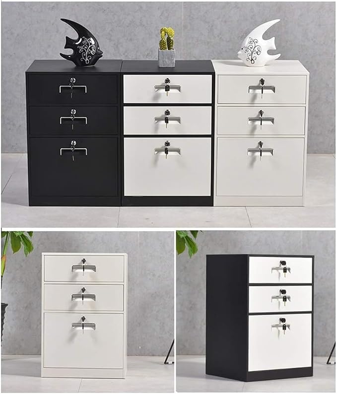 File Cabinet Three-Drawer File Cabinet Metal Desk Side Cabinet Bedside Cabinet Office File Cabinet Under Desk Storage(Color:C)