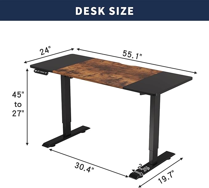 Anwick 2026 New 55 Electric Standing Desk Office Table &amp Sit Stand Up with Adjustable Height Rising Desks for Home Office USB LED 4 Programmable Memory Buttons (Black+Brown)
