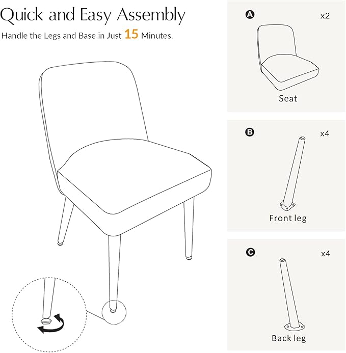 HULALA HOME Modern Dining Chairs Set of 4Linen Fully Chenille Upholstered Dining Room Chairs Set with Foot Peg Solid Wood Frame Armless Kitchen Accent Chairs for Living Room Bedroom Reception