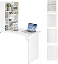 GOFLAME Wall Mounted Folding Desk 3-Tier Tilt Storage Partition With Adjustable Shelves Space-Saving Floating Laptop Desk Convertible Writing Table for Home Office White