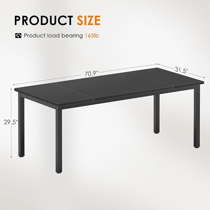 DlandHome 71 inches X-Large Computer Desk Composite Wood Board Decent and Steady Home Office DeskBlack