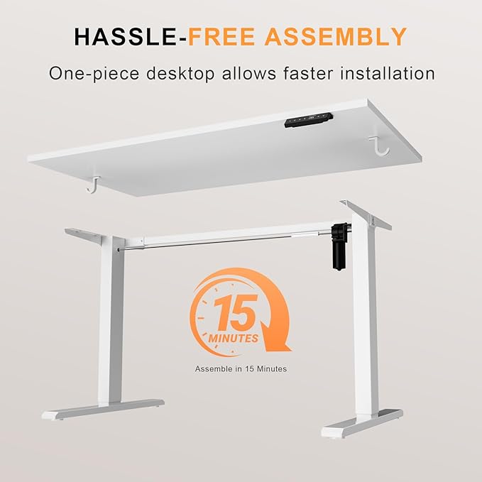 48x24 Inches Whole Piece Electric Standing Desk Seamless One Piece Height Adjustable Sit to Stand up Desk for Home Office Ergonomic Computer Workstation White