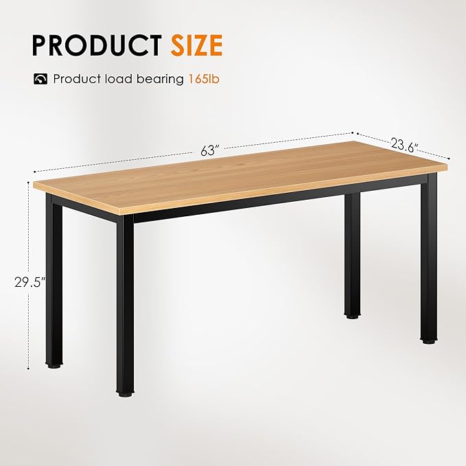 DlandHome 63 inches X-Large Computer Desk Composite Wood Board Decent and Steady Home Office Desk/Workstation/Table BS1-160TB Teak and Black Legs 1 Pack