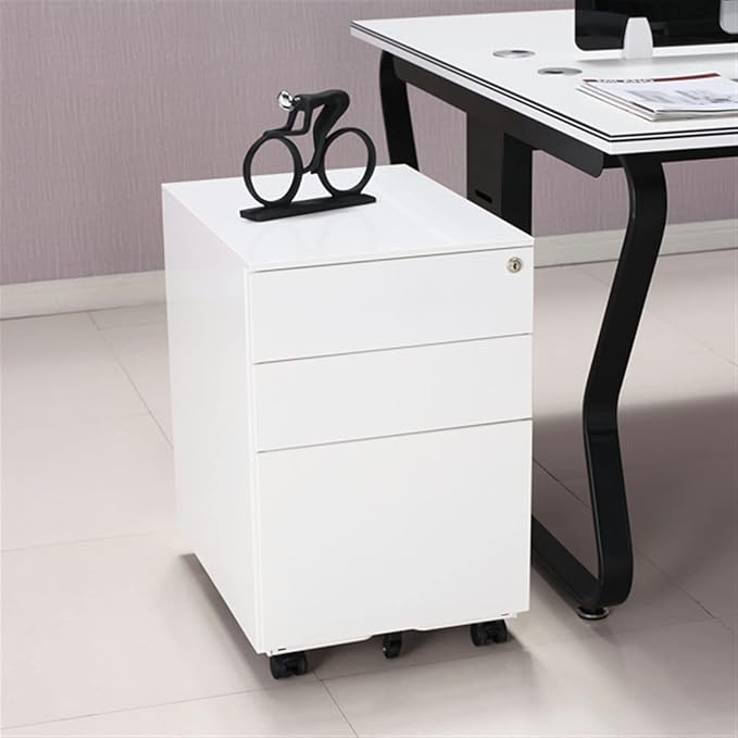 GRFIT File Cabinet Three Drawers Side Pull Metal File Cabinet White Iron Chest of Drawers for Home Office Furniture 30 * 45 * 60cm Filing Cabinets