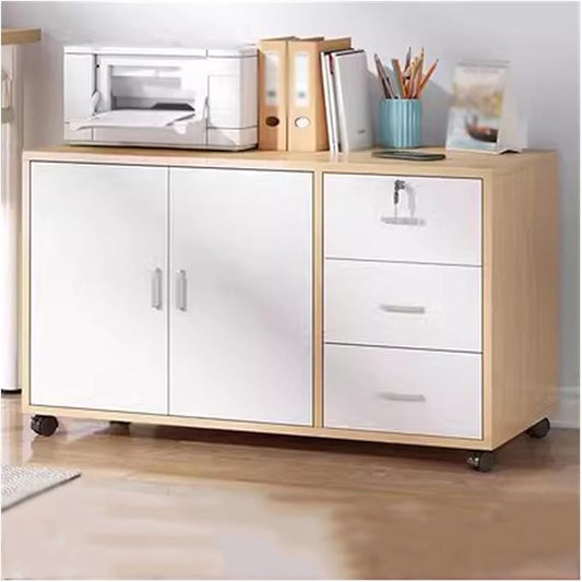Filing Cabinet Filing Cabinet Wooden Floor Standing Cabinet Three Drawers with Double Door Storage Filing Cabinet Lockable Storage Office Filing with Removable Rollers FiLog Color+White