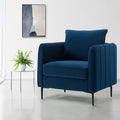 Mid Century Modern Accent Chair Comfy Upholstered Single Sofa Chair with Thick Cushion Velvet Armchair with Black Metal Legs Side Chair for Living Room Bedroom Apartment (Blue)