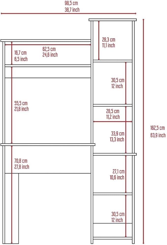 Nashville Writing Desk with Six Shelves - Computer Desk with Spacious Storage for Home Office