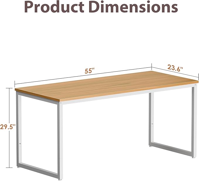 LEMY Computer Workstation Office Desk with Metal Frame Dining Table for Home Study Writing Natural 55 Inch