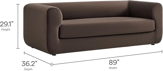 Modway Leif Performance Velvet Upholstered Sofa – 89 Inch Modern Tuxedo Sofa – Comfy 3 Seater Velvet Couch