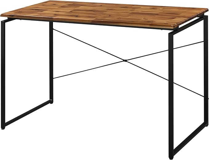 Industrial Oak Writing Desk Metal Sled Base Spacious Home Office Desk Trendy Study Table for Modern Workspace