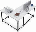 ivinta L Shaped Desk Modern Corner Home Office Computer Desk with 2 Thicker Desktop for Study Work Simple Reversible Worksation with Metal Frame for Bedroom Living Room Novas (White)