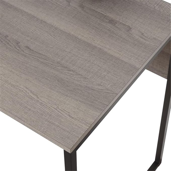 Pemberly Row Modern Lane L-Shape Desk Farm Oak Gray Finish Sturdy Metal Frame 55 W x 35 D x 30 H Accessory Drawer Adjustable Shelf Home Office Desk for Storage and Organization