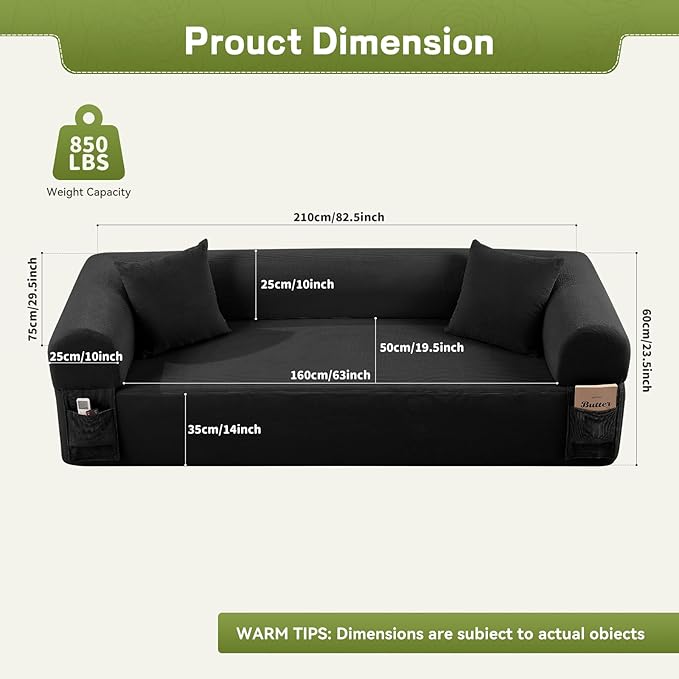 3 Seater Sofa Couch for Living Room (Black 30 D + 2 Pillows)