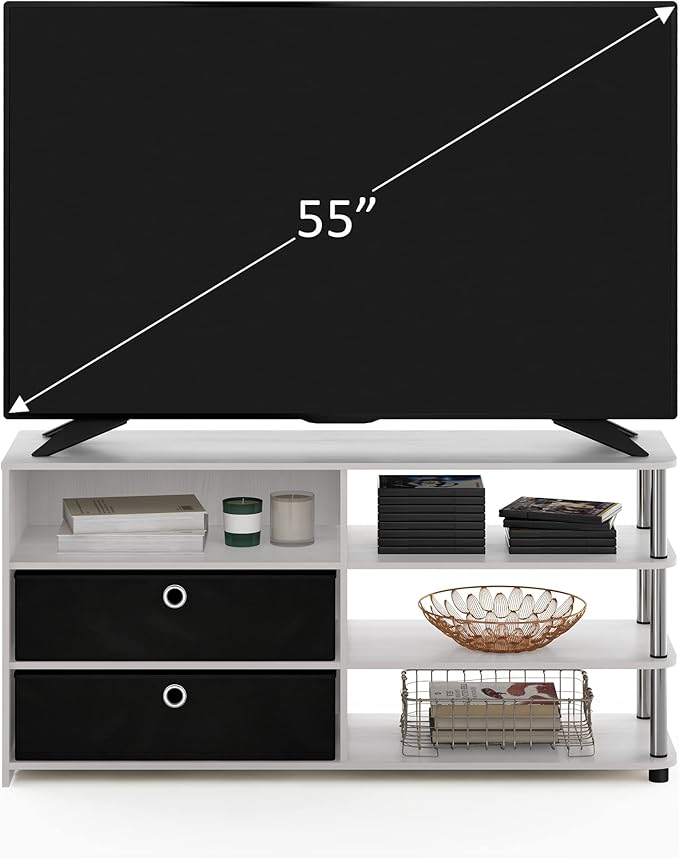 Furinno Jaya Simple Design Stand for TV up to 55-Inch with Bins White Oak/Chrome/Black