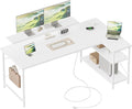 Mericonia Small L Shaped Computer Desk with Power Outlets Reversible Gaming Desk with Storage Shelves &amp Monitor Stand Corner Gamer Desk Table Study Writing Table