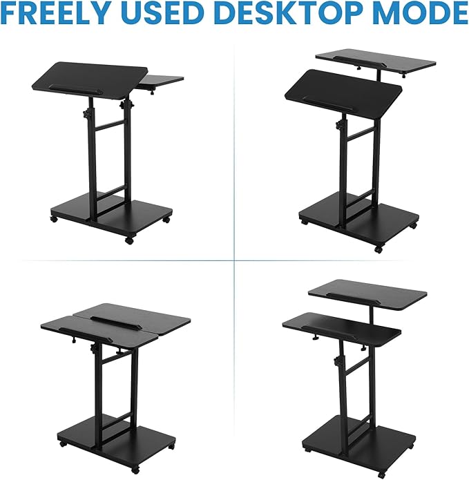 FAHKNS Computer Cart 23.6 Inch - Stand Desk Space-Saving Portable Desk with Wheels Height Angle Adjustable Rolling Laptop Desk for Home Office Craft &amp Study
